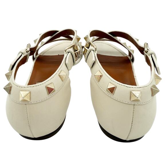 Valentino Rockstud Criss Cross Strap Flat Leather Sandals Cream EU 37.5 US 7.5 - Picture 4 of 15